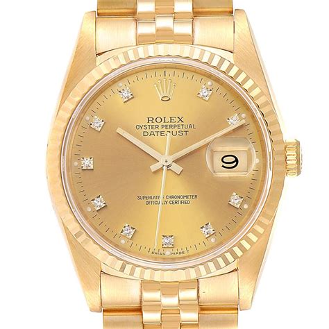 Rolex Datejust 36 36mm Watch Diamond Dial 18ct Yellow Gold